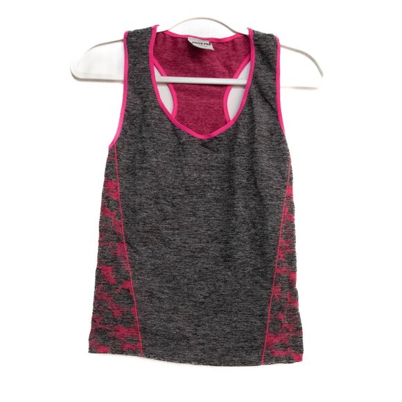 Active Pro Womens Racerback Tank Top With Pink Trim & Side Panels - Heather Gray - Picture 1 of 8